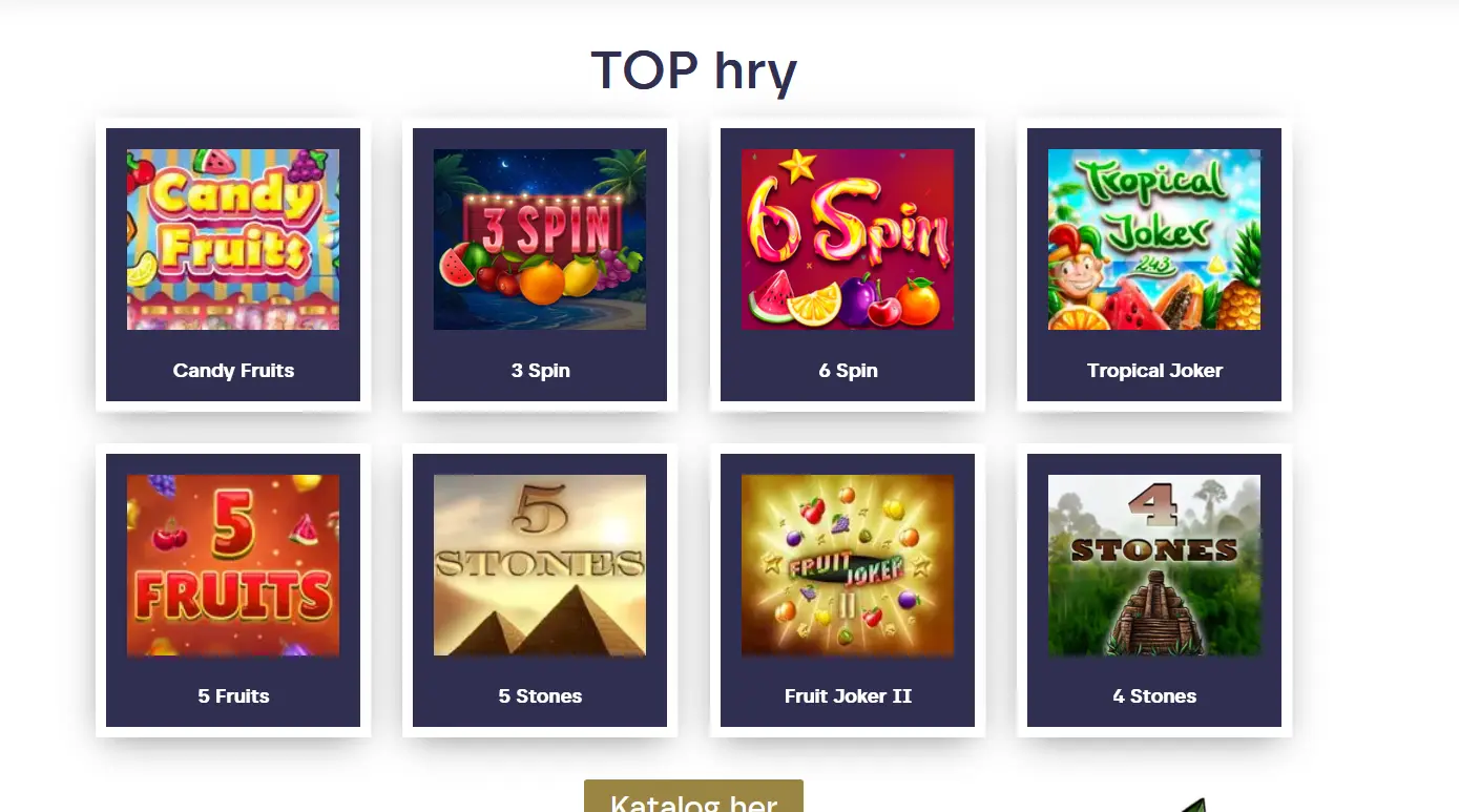 Nejhranější automaty od Adell: Candy Fruits, 3 Spin, 6 Spin, Tropical Joker, 5 Fruits, 5 Stones, Fruit Joker II a 4 Stones