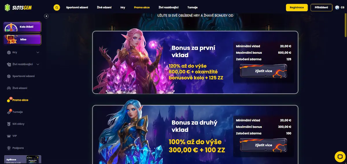 Přehled bonusů ve Slotsgem Casino s uvítacím balíčkem a pátečním reloadem